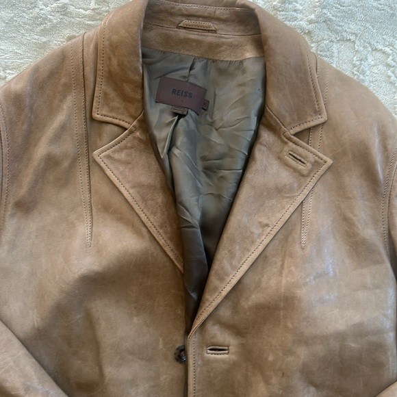 Men's Reiss Leather Brown Jacket Size XL - Picture 2 of 6